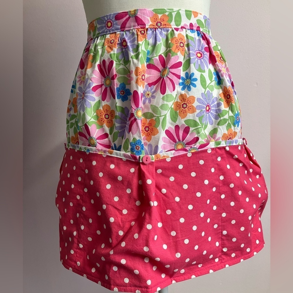 Handmade Women’s Apron, Floral, Pink/Polka Dots